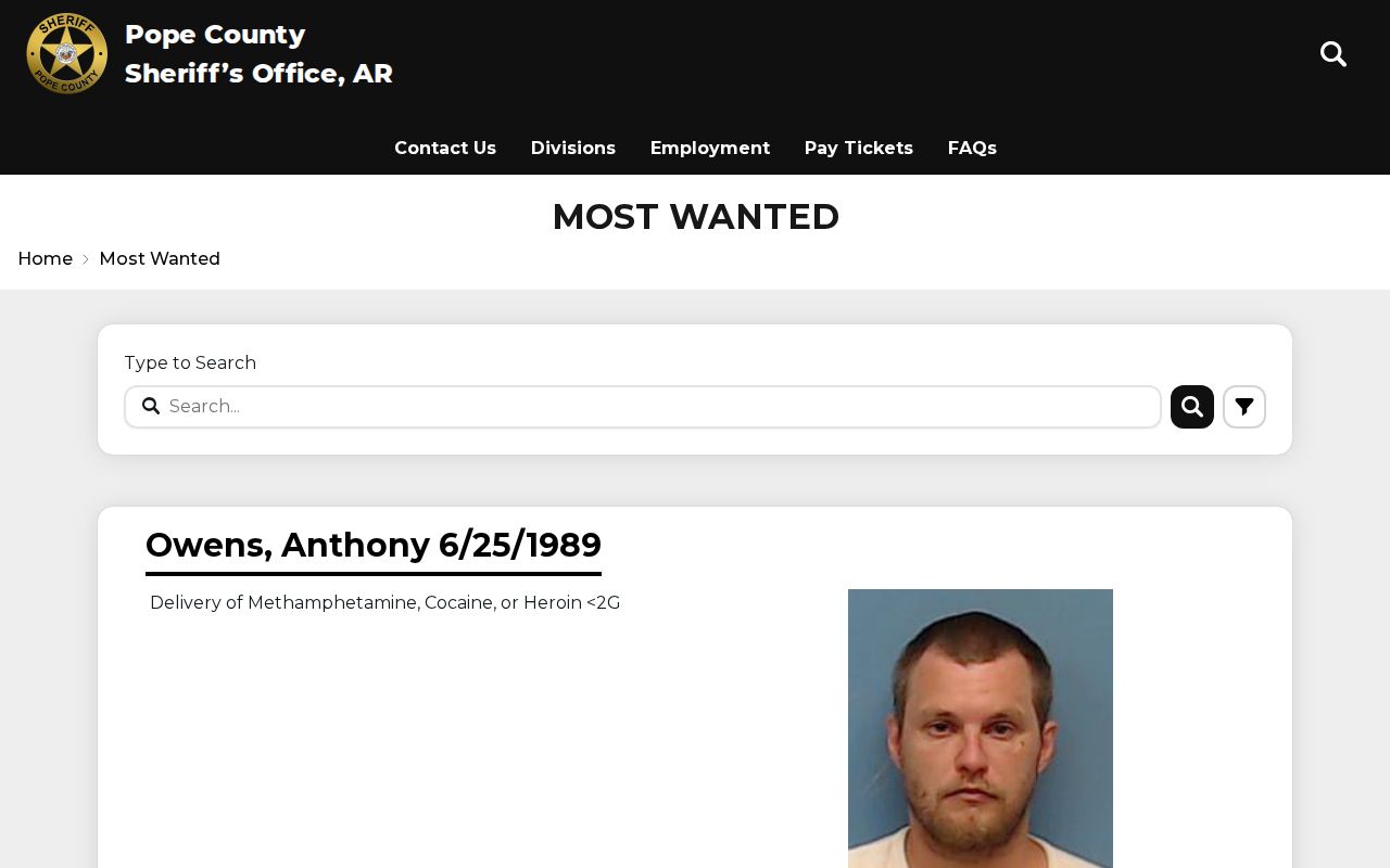 Pope County Sheriff's Office most wanted page