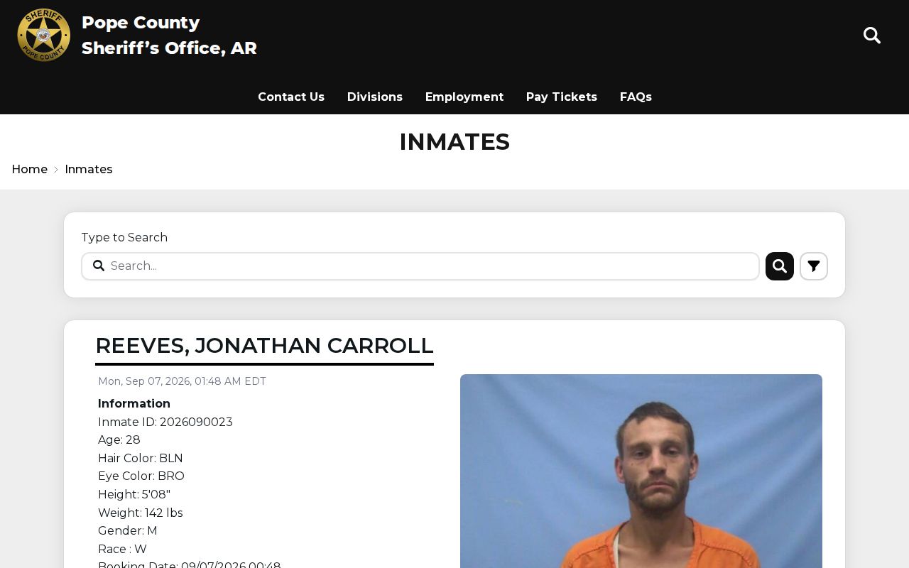 Pope County Sheriff's Office inmate roster page