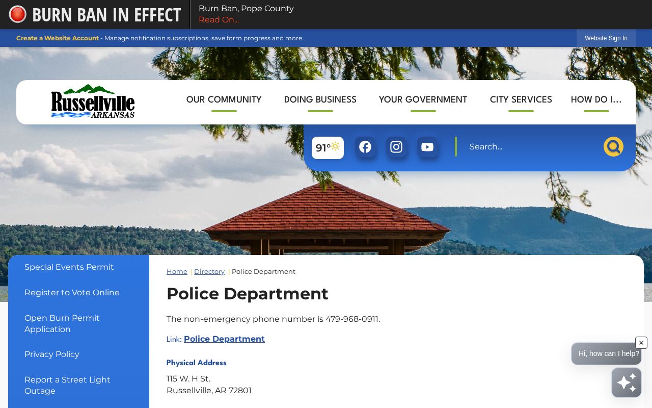 Official Russellville Police Department directory and contact information