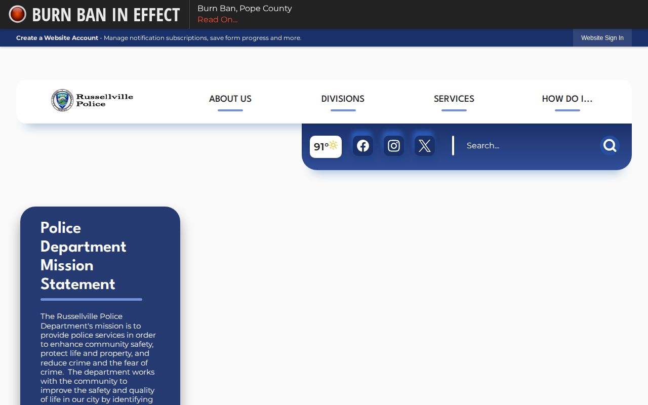 Russellville Police Department official website homepage